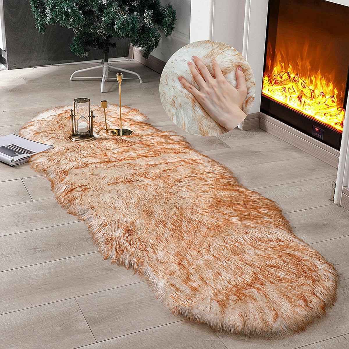 linmopm Faux Fur Sheepskin Fluffy Shag Fuzzy Rug, White, 2x6 ft Runner