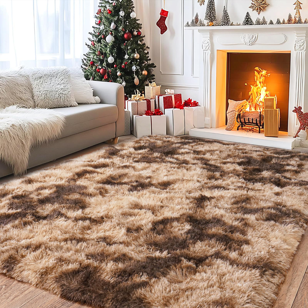Pionblank 8x10 Rug for Living Room, Fluffy Large Area Rug, Cream White