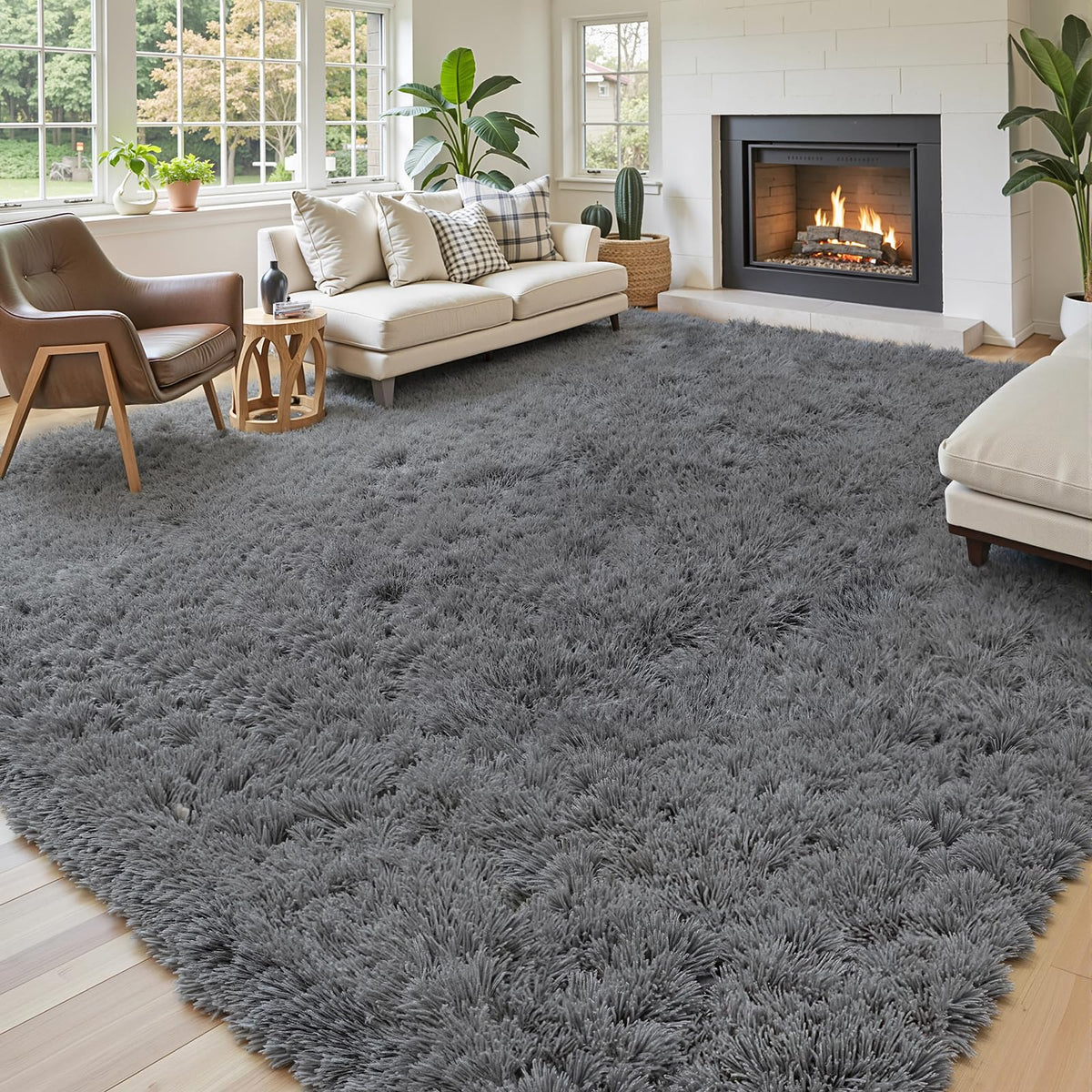 8x10 Area Rugs for Living Room,Cream Large Shaggy Carpet Plush Furry Rug