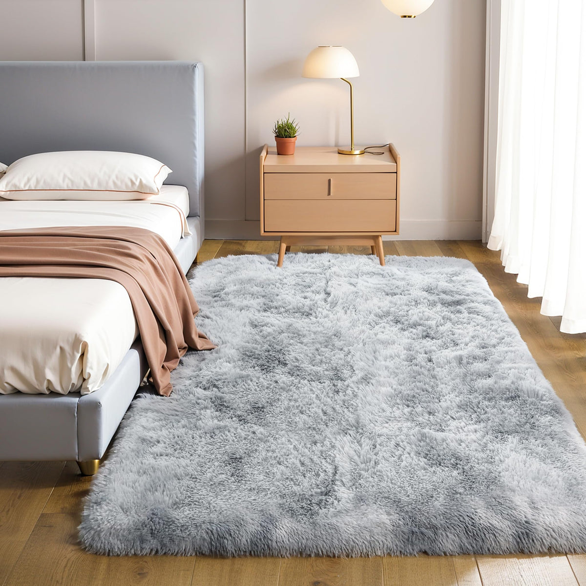 KICHOWUA 4x6 Fluffy Fuzzy Kids Shag Rainbow Rug for Girls Bedroom Playroom