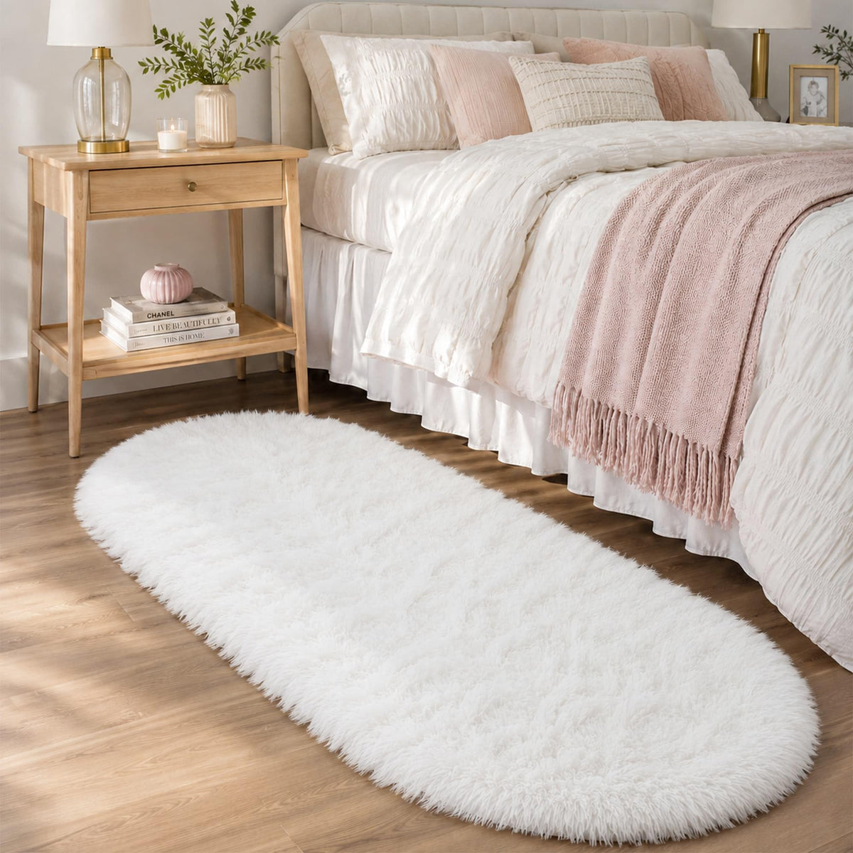 8x10 Ft Cream White Fluffy Area Rug for Living Room, Washable