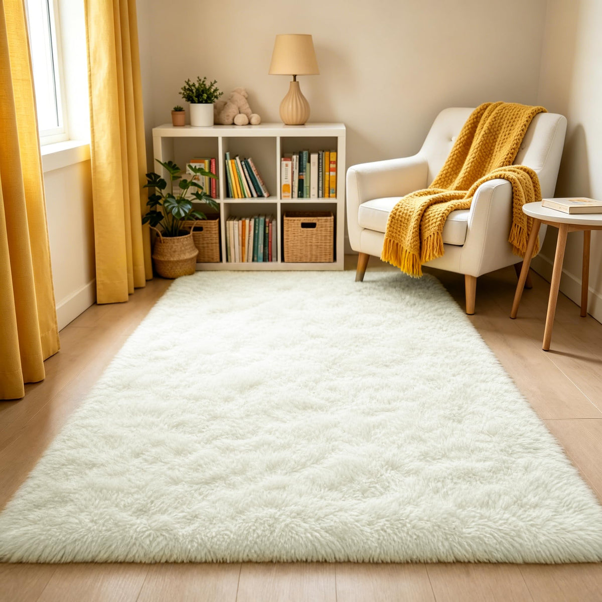 LOCHAS Area Rugs Fluffy Living Room Carpets for Kids Bedroom 6x9, Cream