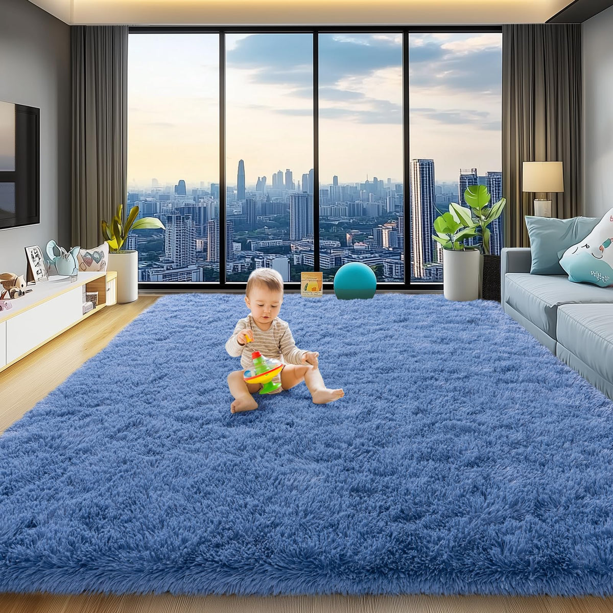qulint Large Area Rug for Living Room 10x14, Fluffy Tan Rug for Bedroom