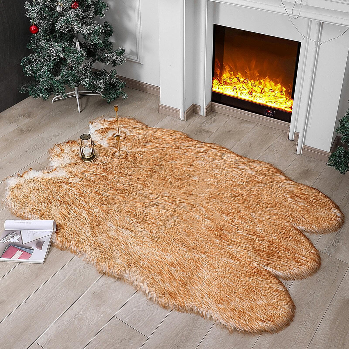 linmopm Faux Fur Sheepskin Fluffy Shag Fuzzy Rug, White, 2x6 ft Runner