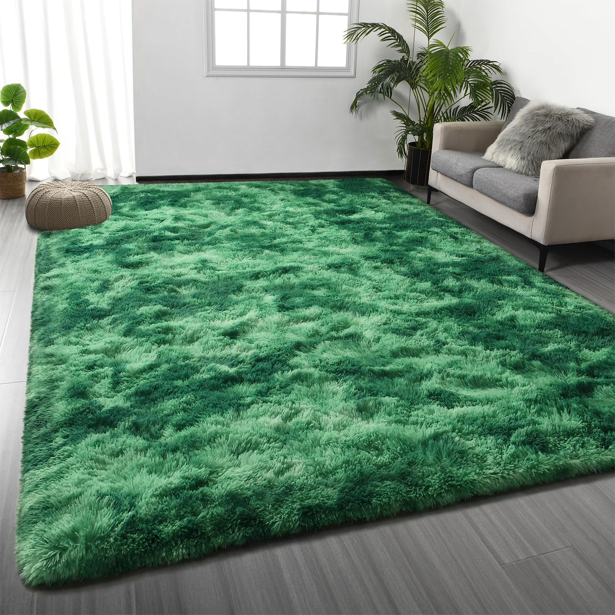 Deerhoo Large Shag Area Rugs 6 x 9, Tie-Dyed Plush Fuzzy Rugs, Dark Grey