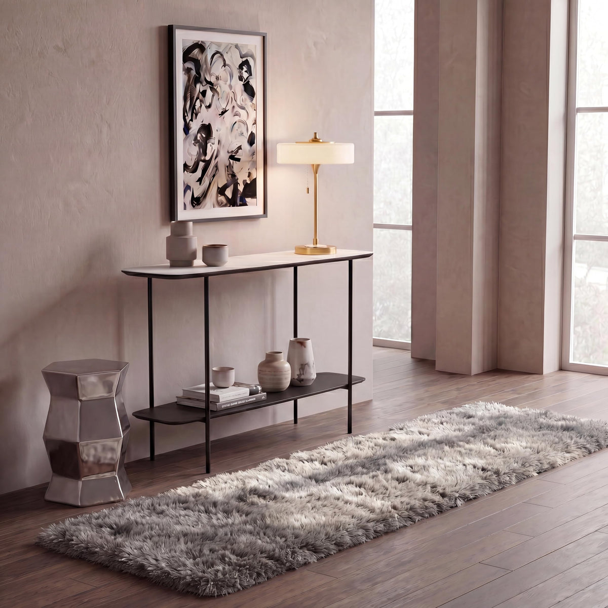 SAFAVIEH Polar Shag Collection Area Rug - 4' Round, Light Beige, Solid Glam Design, Non-Shedding & Easy Care, 3-inch Thick Ideal for High Traffic Areas in Living Room, Bedroom (PSG800A)
