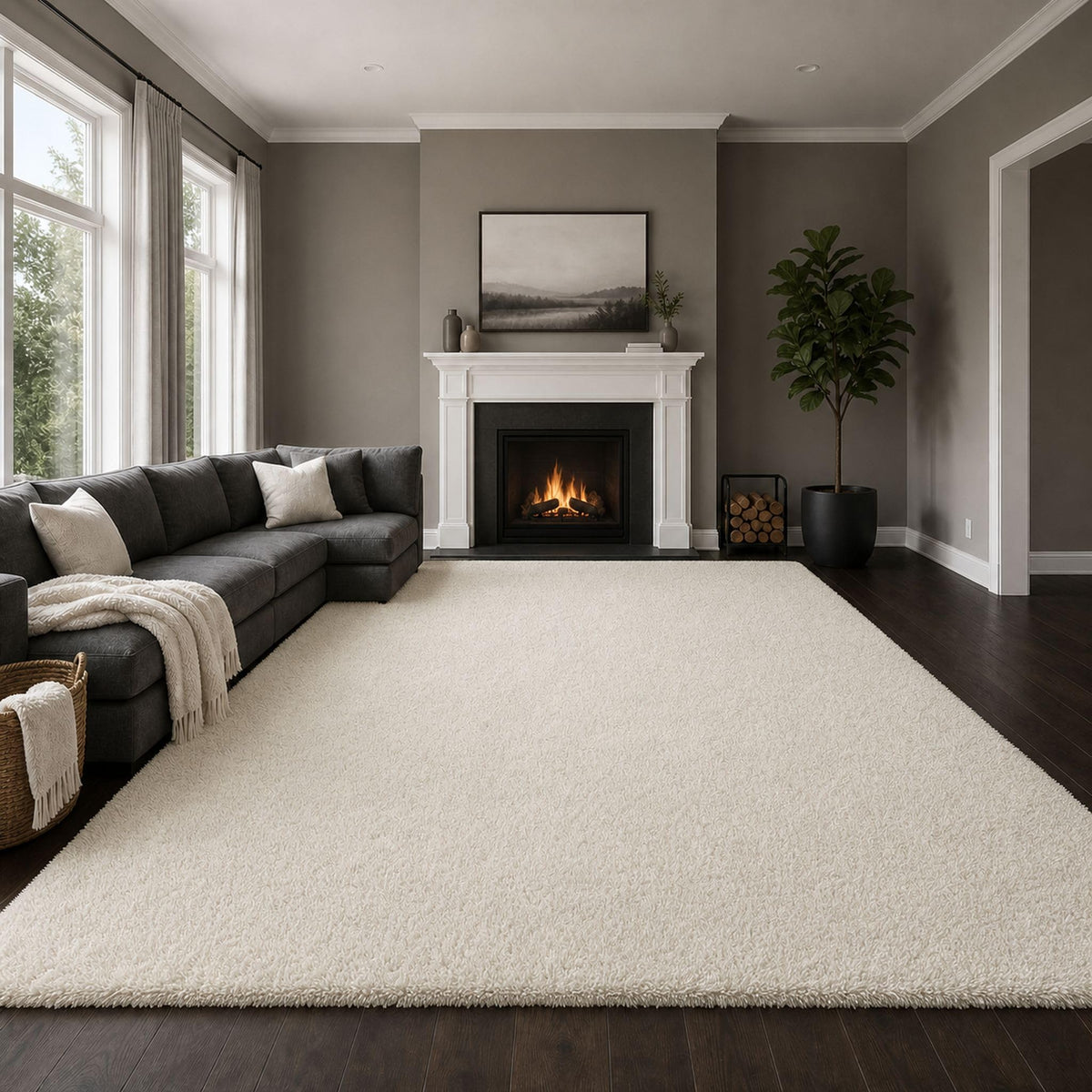 Ophanie 8x10 Area Rugs for Living Room, Washable Non-Slip Fluffy Soft Large Shag Bedroom Carpet, Ivory Big Indoor Nursery Rug, Carpets for Boy and Girls Room Dorm Decor with Over 99 pcs Pile fibers