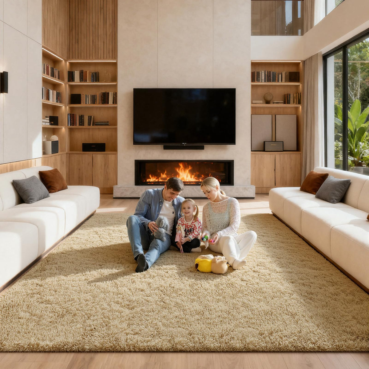 5x7 Large Fluffy Area Rugs for Living Room Bedroom, Light Tan