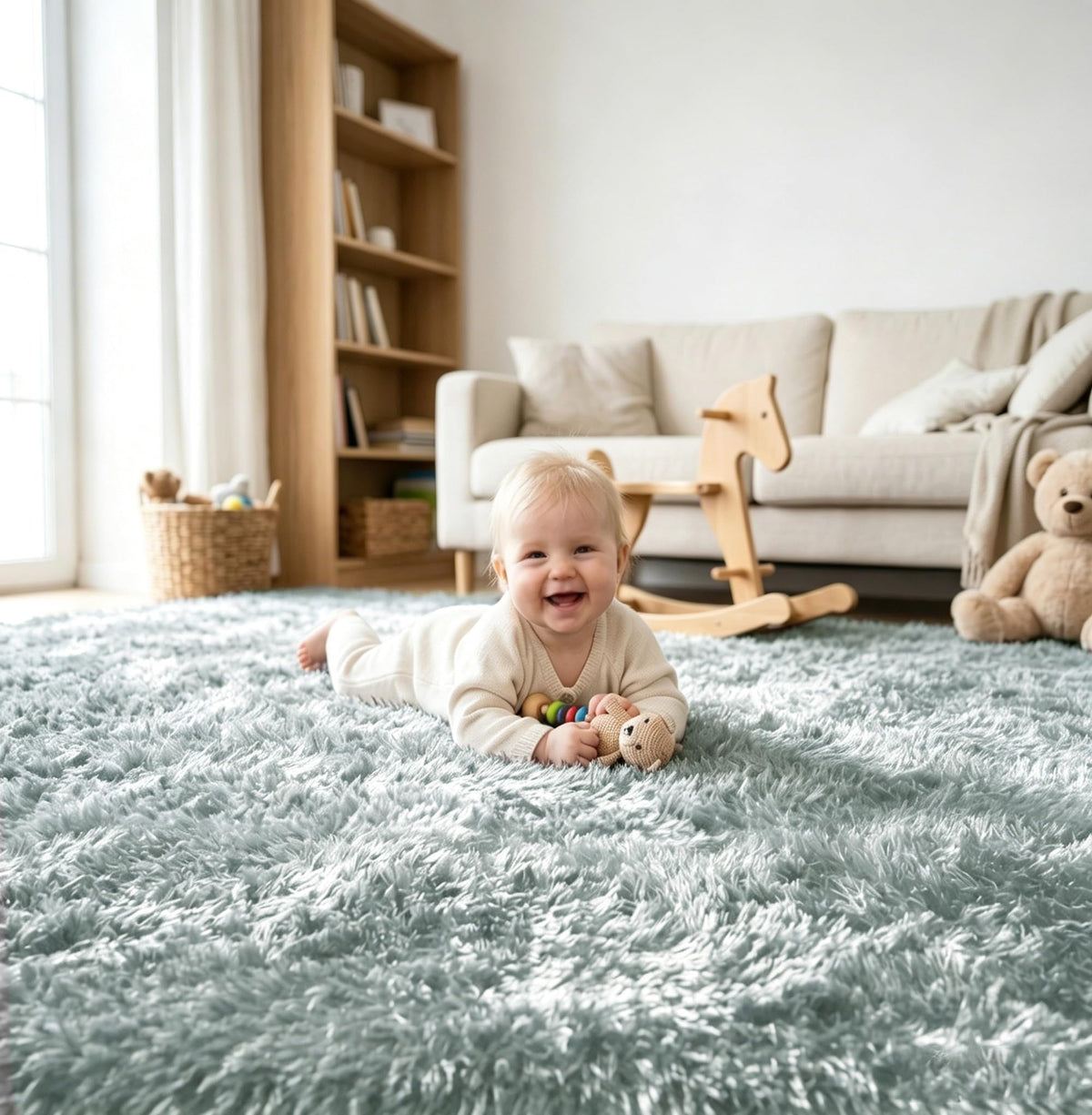 8x10 Area Rugs for Living Room, Large Fluffy Soft Shag Rug, Non-Slip Thick Fuzzy Plush Rug, Non-Shedding High Pile Furry Floor Indoor Carpet for Kids Room Nursery Dorm Home Decor(Beige)