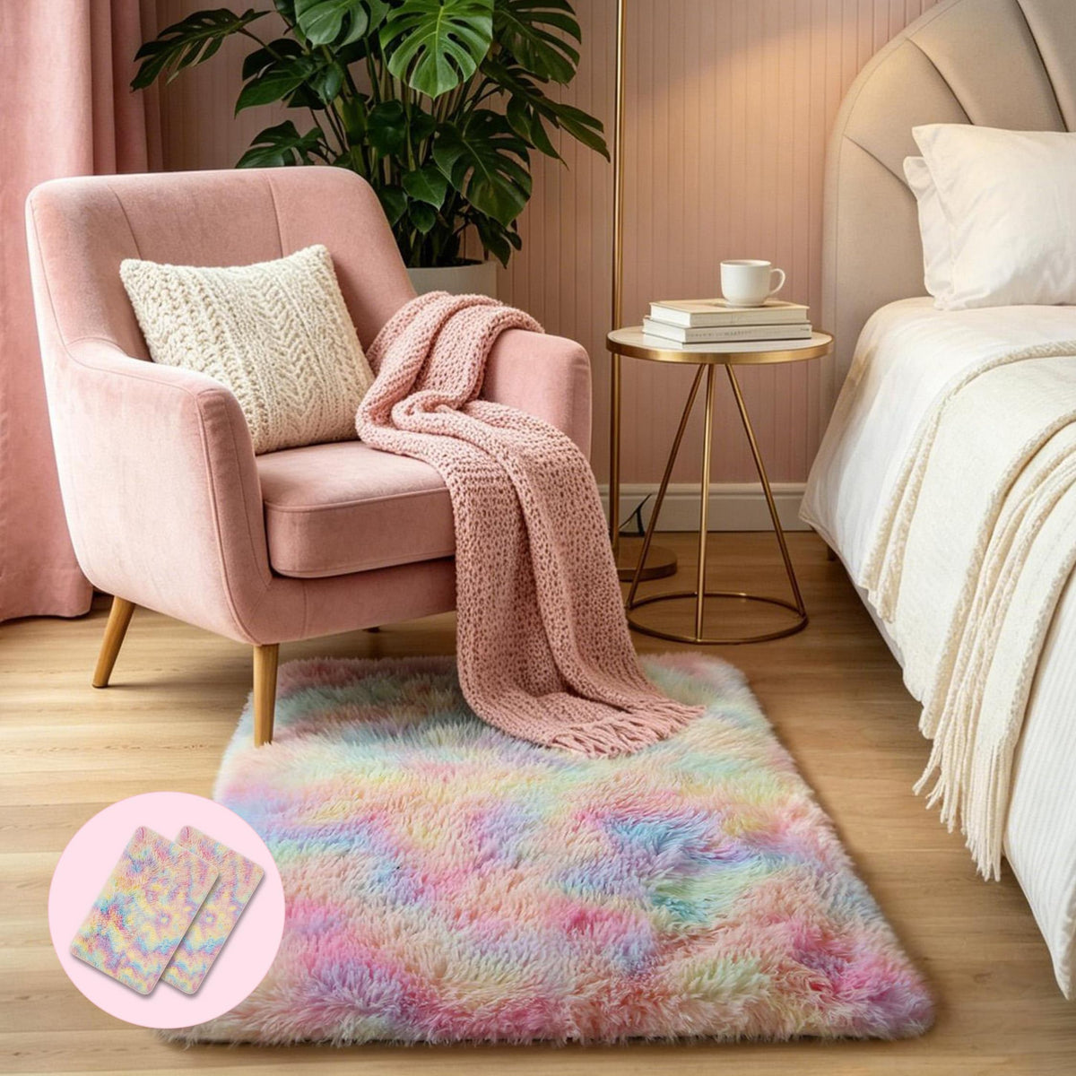 KICHOWUA 4x6 Fluffy Fuzzy Kids Shag Rainbow Rug for Girls Bedroom Playroom