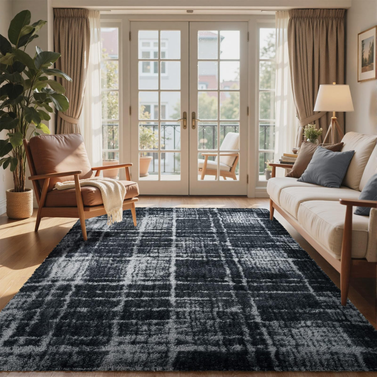 8x10 Ft Extra Large Shag Rugs for Living Room, Tie Dyed Ultra Soft Fluffy Furry Area Rugs for Bedroom Indoor Floor, Aesthetic Carpet for Kids Home Decor (Dark Grey)