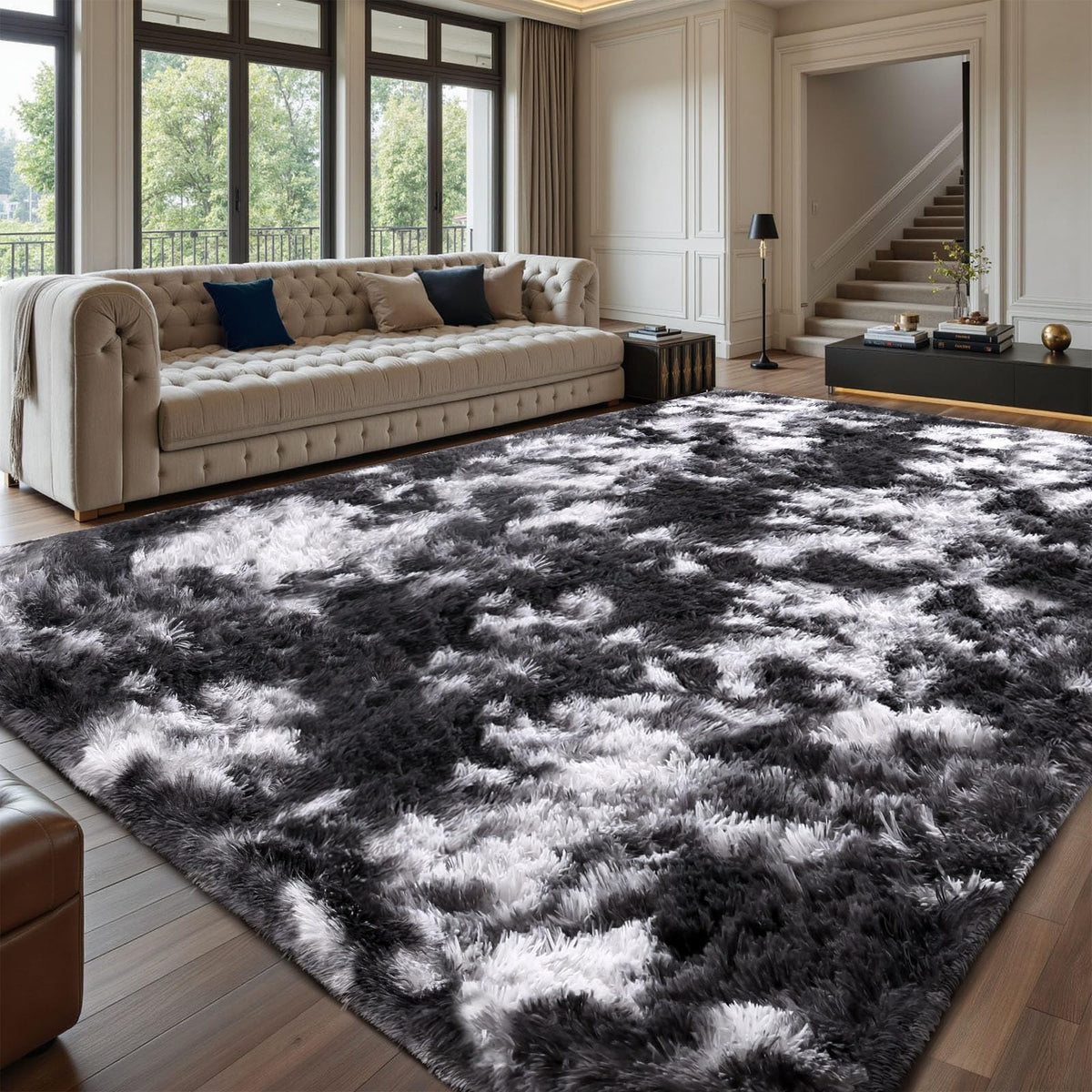 Sour Lemon 8x10 Area Rugs for Bedroom Living Room, Fluffy Shag Cream