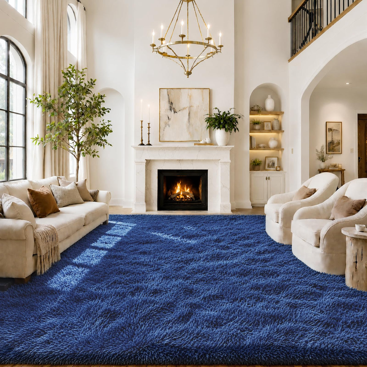 8x10 Area Rugs for Living Room,Cream Large Shaggy Carpet Plush Furry Rug