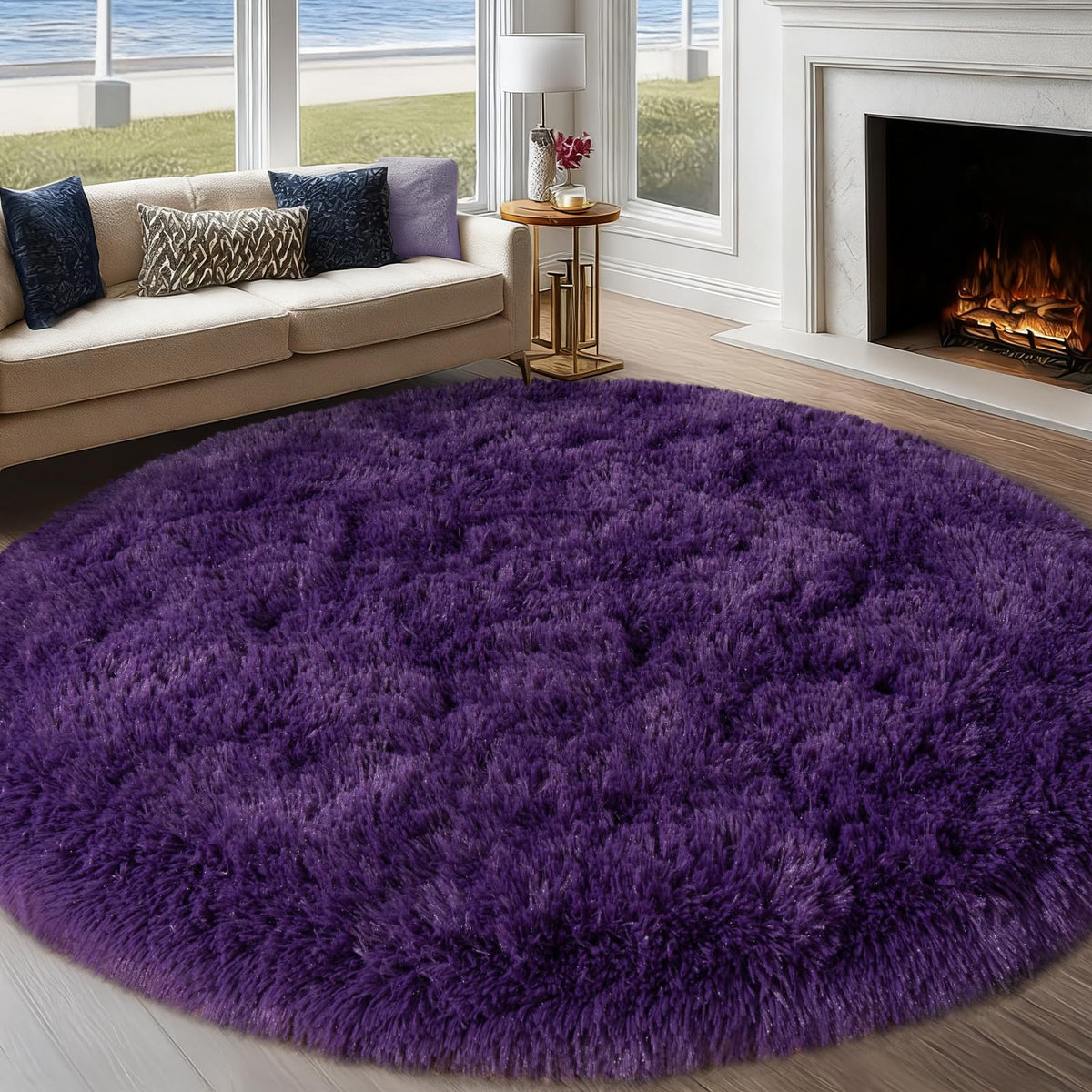 4Ft Fluffy Pink Round Rug for Girls Bedroom Kids Room, Washable Non-Slip