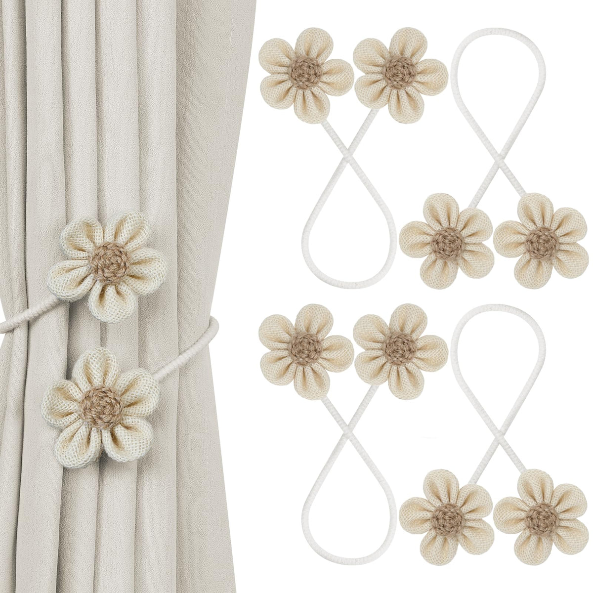 KLOGTSIND Flower Curtain Tiebacks, Decorative Curtain Holdbacks No Drill