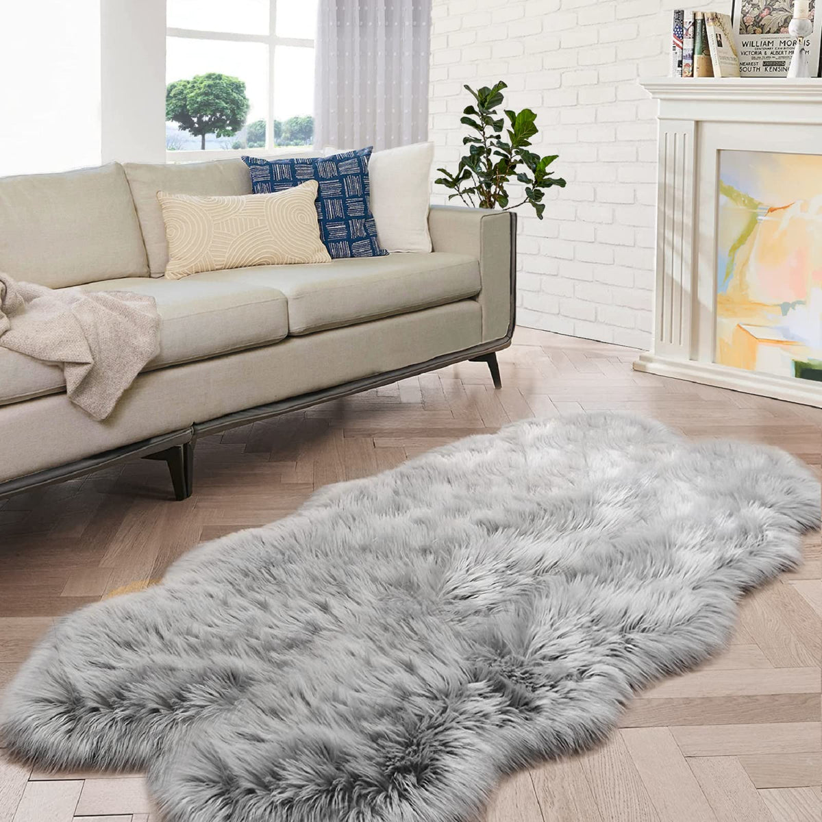 ORINOVA Beige Shag Faux Sheepskin Washable 4X6 Fur Rug for Living Room Bedroom Fluffy Furry Area Rug Rectangle Nursery Decor Rug