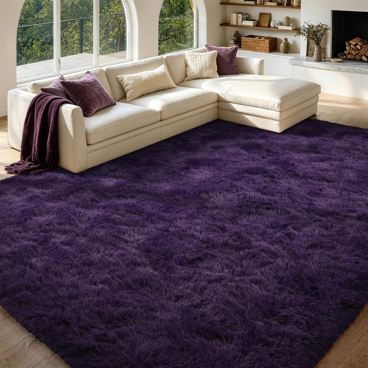 8x10 Area Rugs for Living Room Fluffy Carpet(Black)