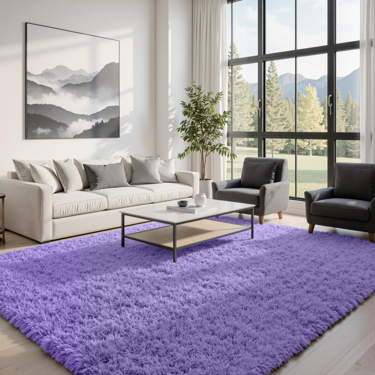 8x10 Fluffy Shag Area Rugs for Living Room Bedroom: Soft Carpet Gray Camel