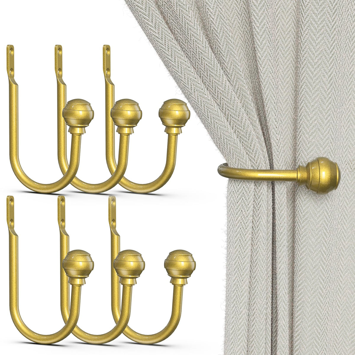 Hion Curtain Holdbacks Black 2pcs, Curtain Tiebacks Wall Mounted Hooks