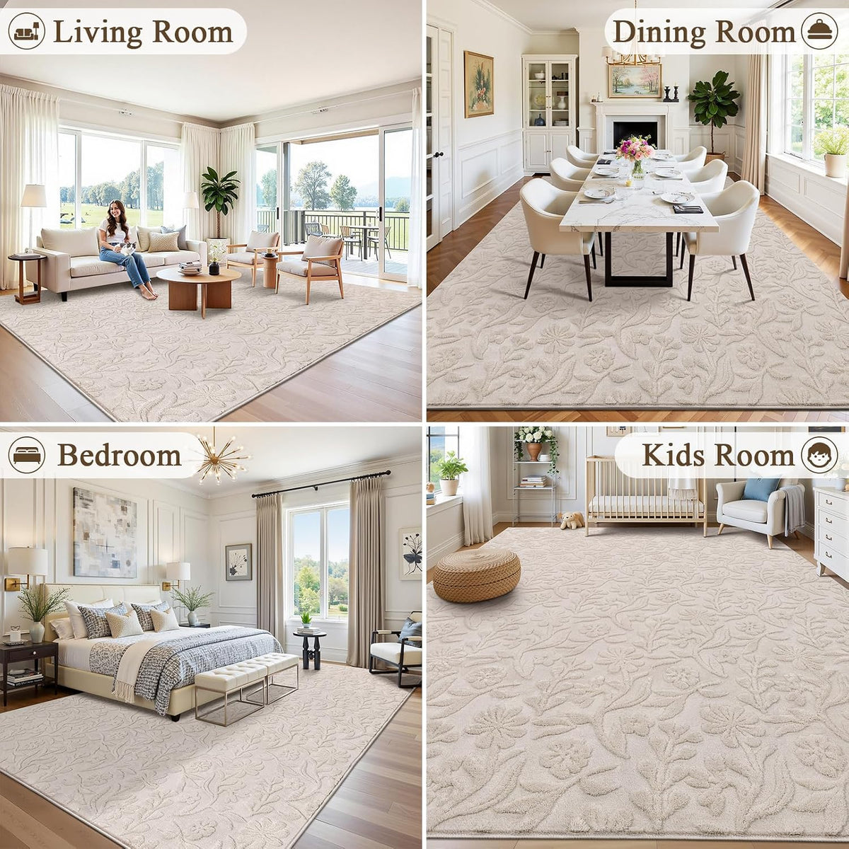 Vaukki 8x10 Area Rug for Living Room, Beige Throw Carpet for Bedroom