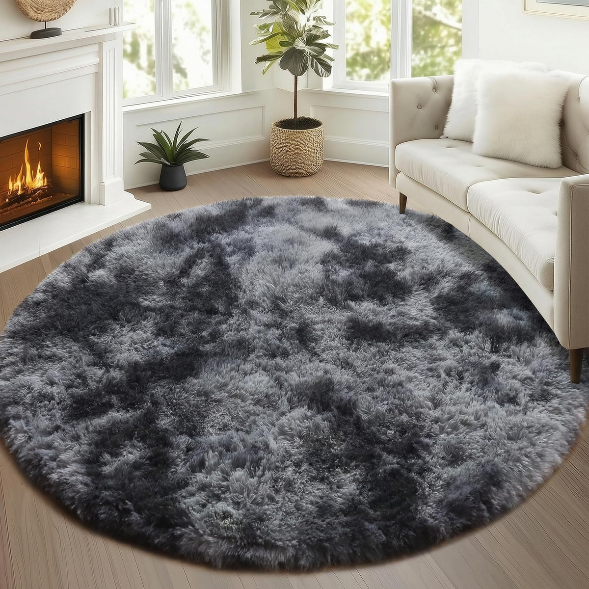 Light Pink Fluffy Round Rug Circle Area Rugs 4ft for Girls Kids Bedroom