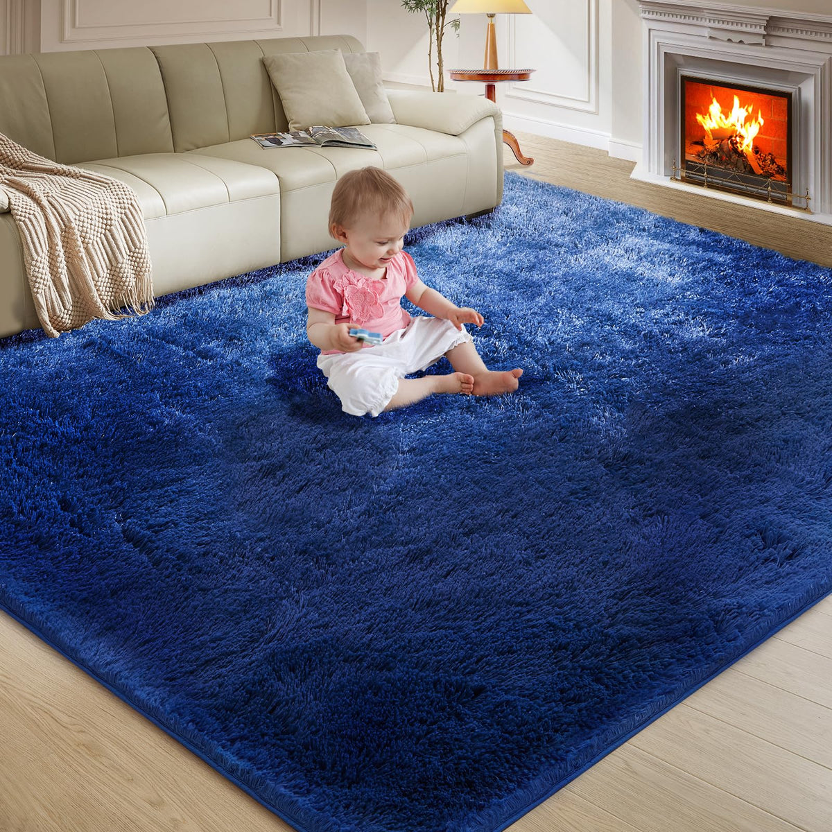 Ultra Soft Rug for Living Room, 8X10 Fluffy Shag Area Rug for Bedroom, Modern Shaggy Carpets Fuzzy Rug for Teens Dorm Nursery Home Decor Aesthetic, Upgrade Anti-Skid Durable, Cream White