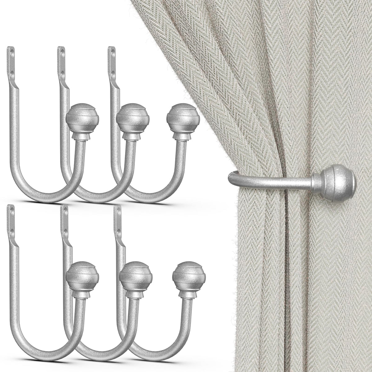 Hion Curtain Holdbacks Black 2pcs, Curtain Tiebacks Wall Mounted Hooks