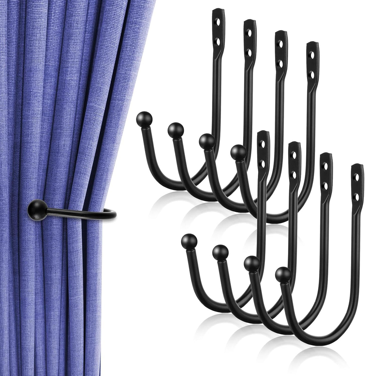 8 Pcs Curtain Tie Backs, Black, Metal Curtain Holdbacks (8pcs-Small)