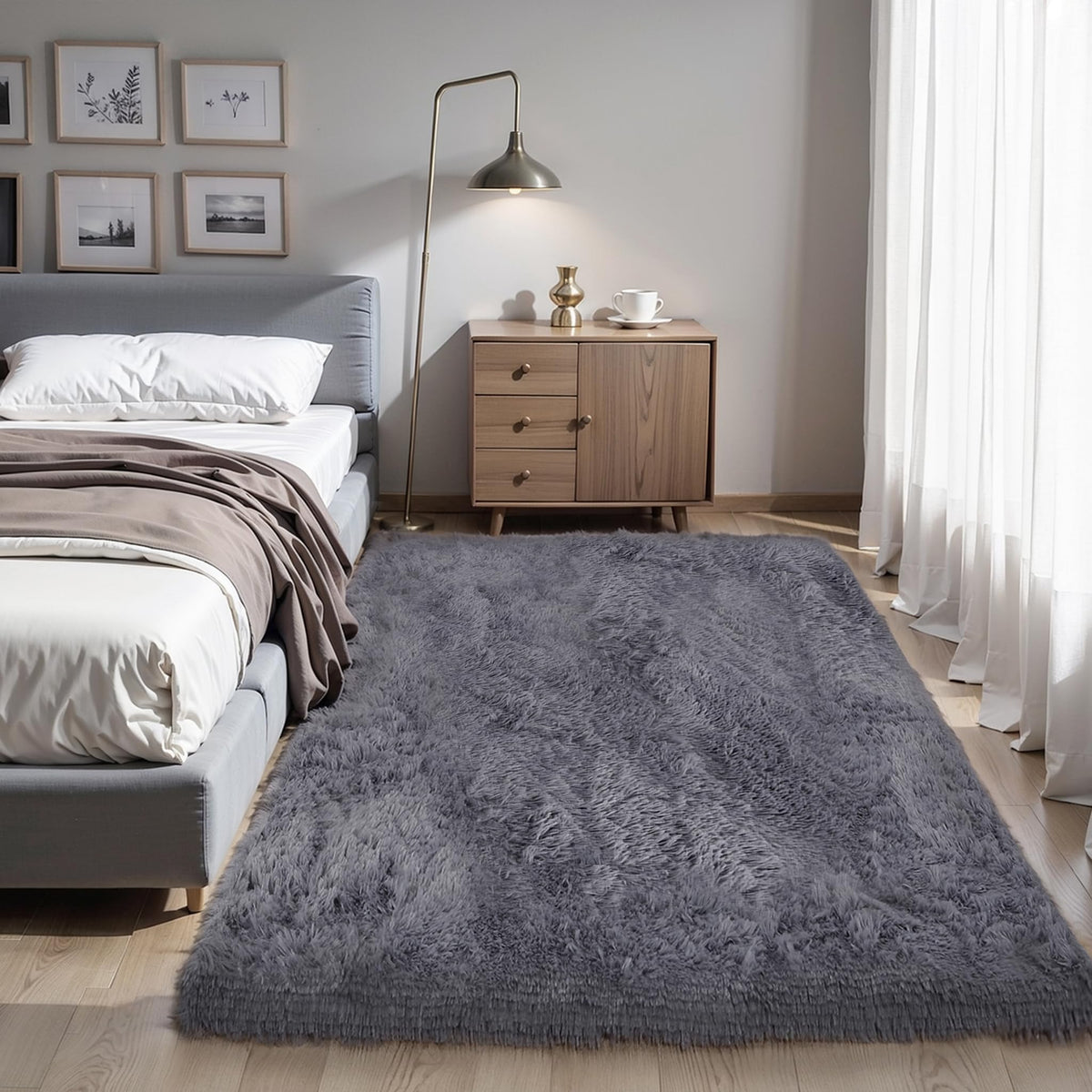 KICHOWUA 4x6 Fluffy Fuzzy Kids Shag Rainbow Rug for Girls Bedroom Playroom