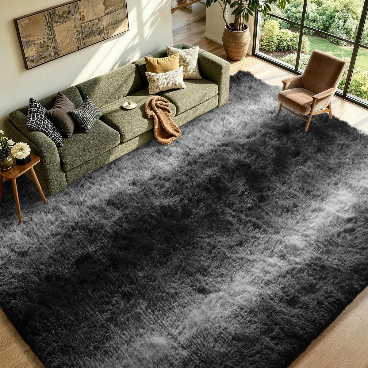 8x10 Area Rugs for Living Room Fluffy Carpet(Black)