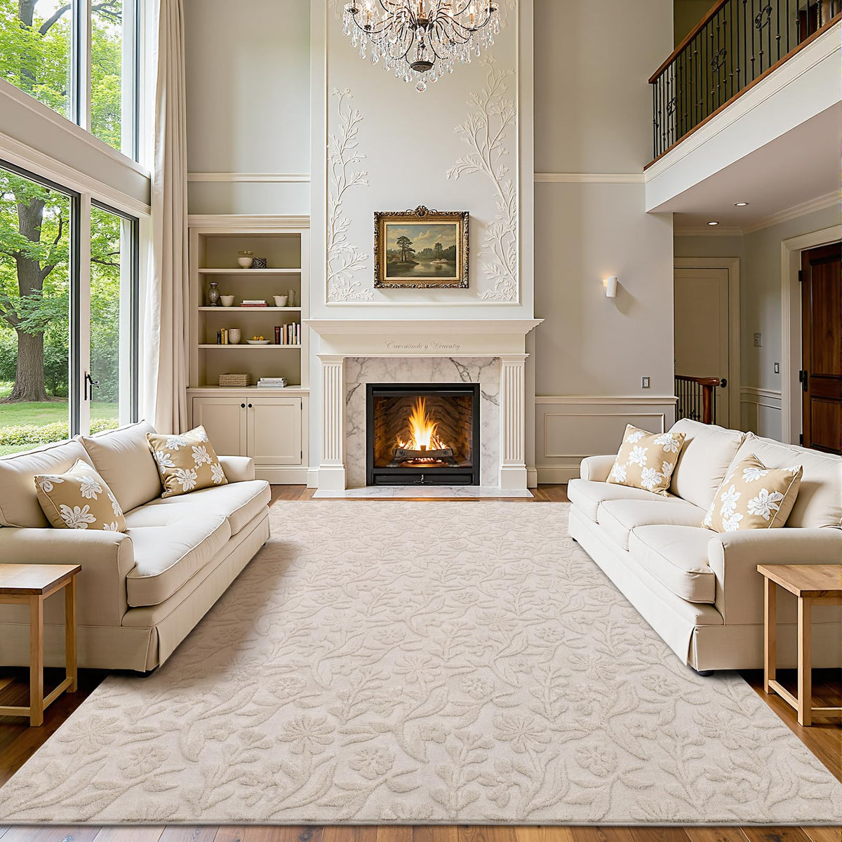 Vaukki 8x10 Area Rug for Living Room, Beige Throw Carpet for Bedroom