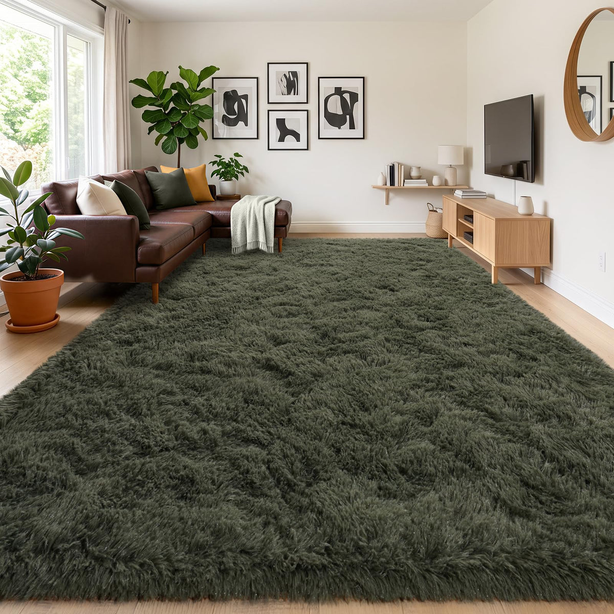 8x10Ft Soft Shaggy for Living Room, High Pile Fluffy Rugs Blush Area Rug