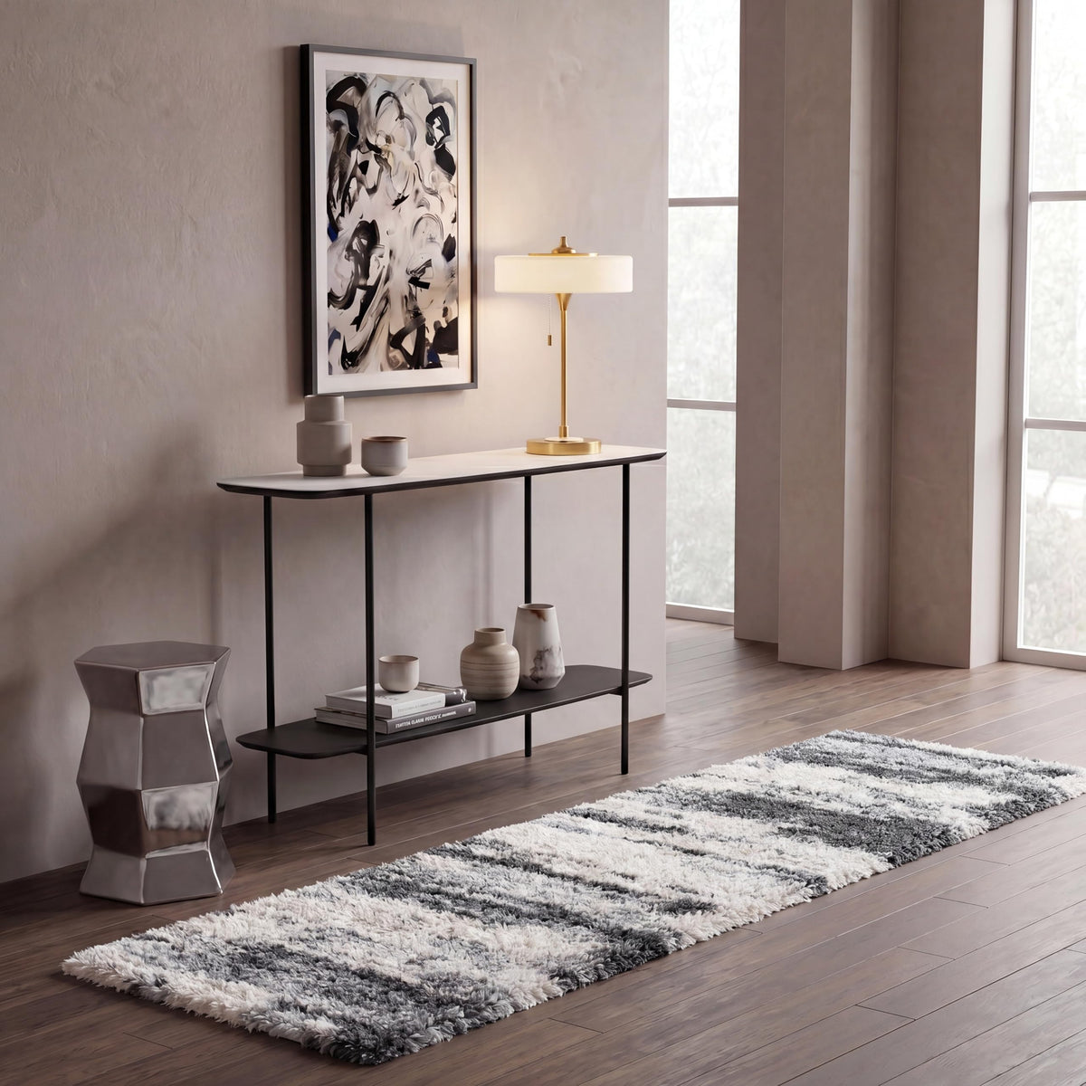 SAFAVIEH Fontana Shag Collection Area Rug - 6'7" x 9', Grey & Ivory, Non-Shedding & Easy to Clean, Plush Thick Pile, Ideal for Living Room, Bedroom, Dining Space (FNT853G)