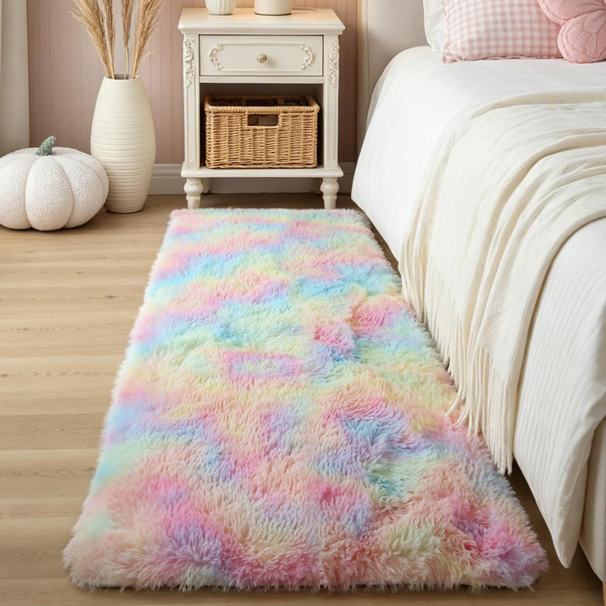 KICHOWUA 4x6 Fluffy Fuzzy Kids Shag Rainbow Rug for Girls Bedroom Playroom