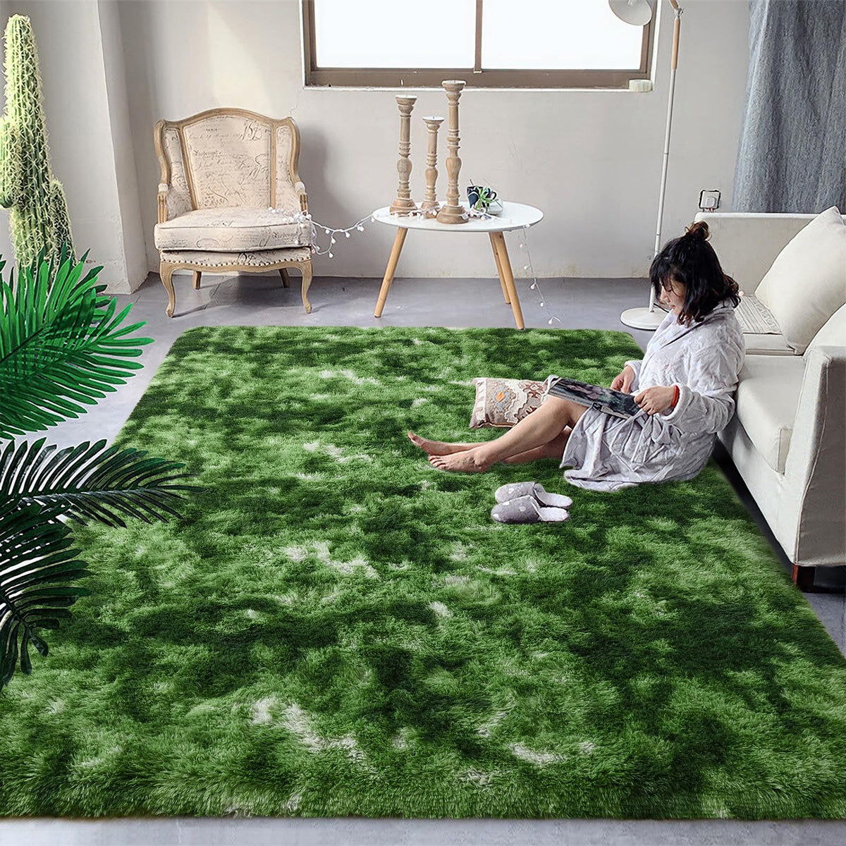 DweIke Fluffy Blue Shag Rugs for Bedroom Living Room, 4x6 Feet Soft Plush Tie-Dyed Light SkyBlue Girls Boys Kids Rug, Upgraded Non-Slip and Machine Washable Carpet for Dorm Nursery Classroom Decor