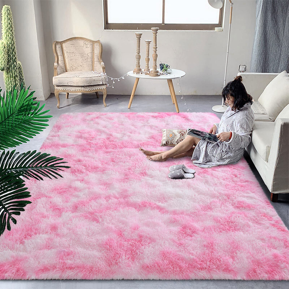 DweIke Fluffy Blue Shag Rugs for Bedroom Living Room, 4x6 Feet Soft Plush Tie-Dyed Light SkyBlue Girls Boys Kids Rug, Upgraded Non-Slip and Machine Washable Carpet for Dorm Nursery Classroom Decor