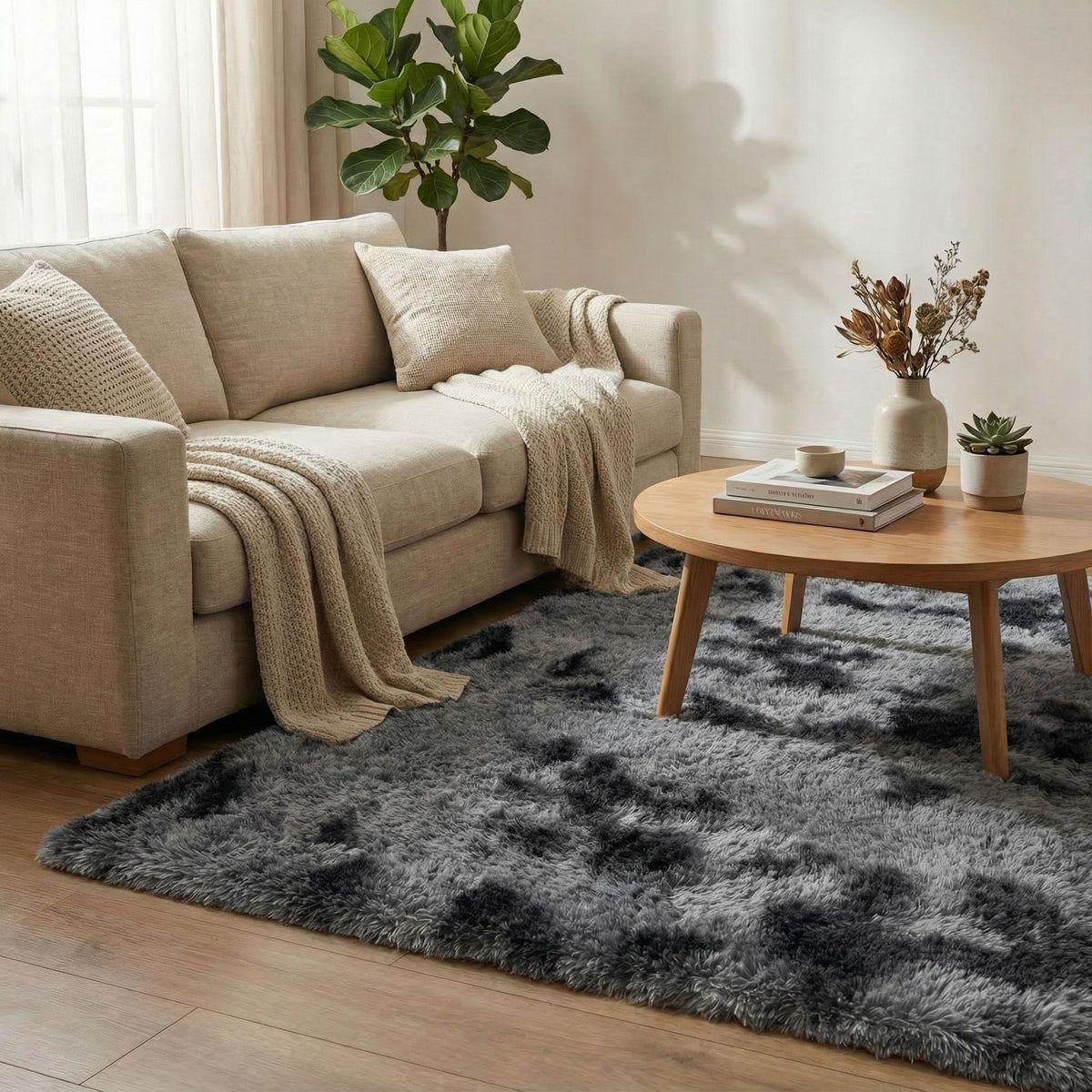 duduta Navy Blue Fluffy Bedroom Rug 3x5 ft, Tie-Dye Shag Plush Area Rug