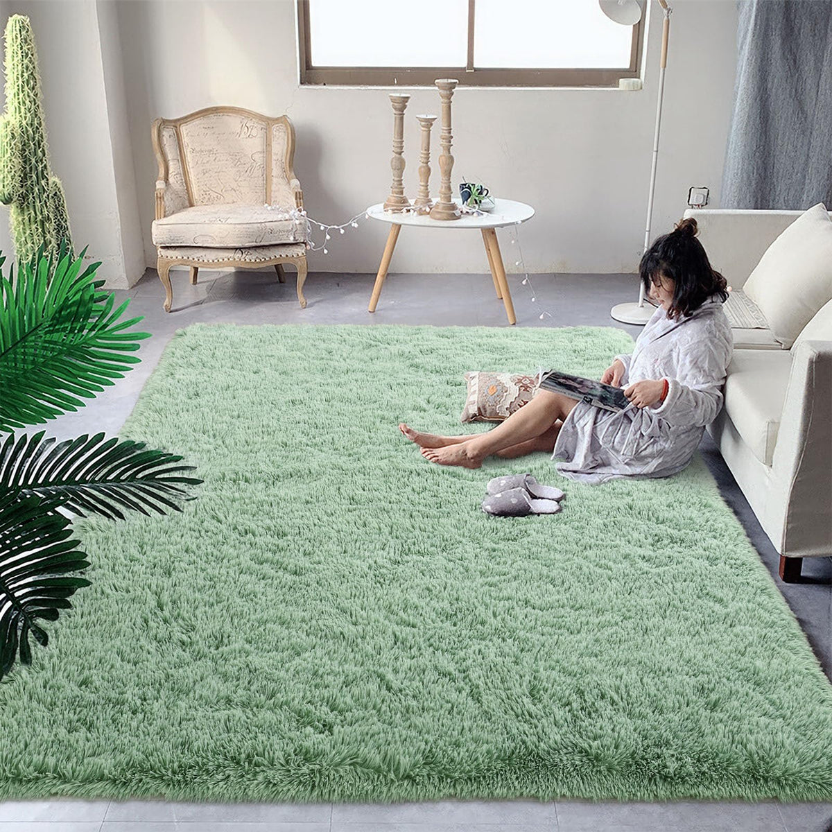 DweIke Fluffy Blue Shag Rugs for Bedroom Living Room, 4x6 Feet Soft Plush Tie-Dyed Light SkyBlue Girls Boys Kids Rug, Upgraded Non-Slip and Machine Washable Carpet for Dorm Nursery Classroom Decor