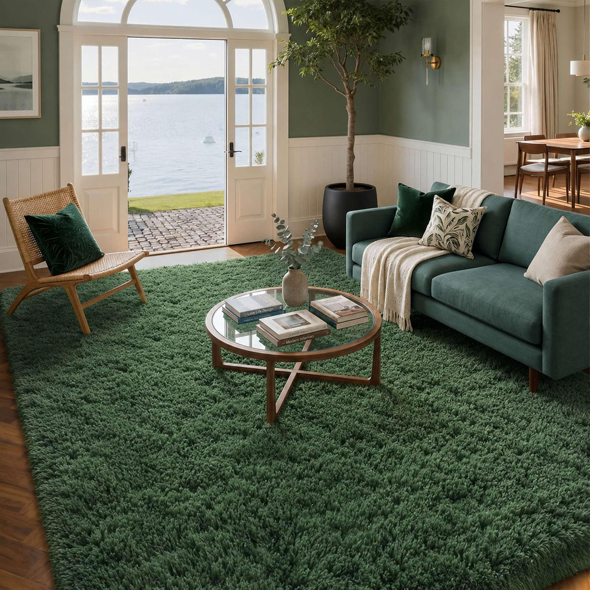 8x10 Ft Cream White Fluffy Area Rug for Living Room, Washable