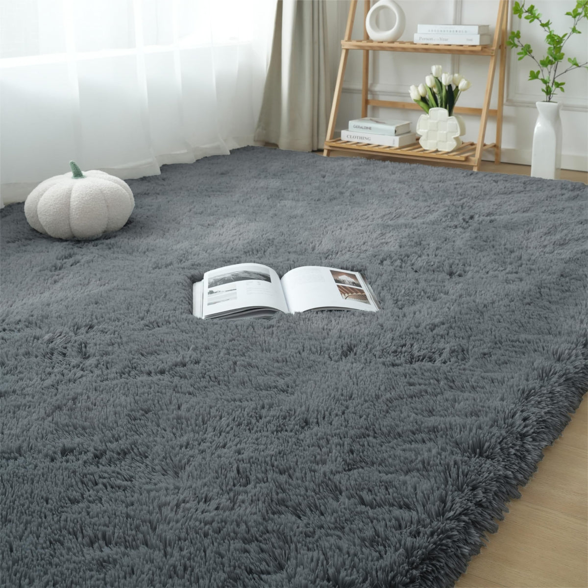 Grey Shag Rug for Living Room 6x9 - Soft Fluffy Plush Area Carpet