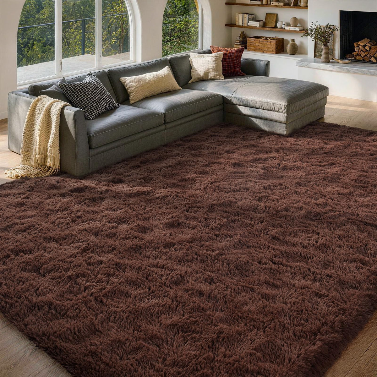 8x10 Area Rugs for Living Room Fluffy Carpet(Black)