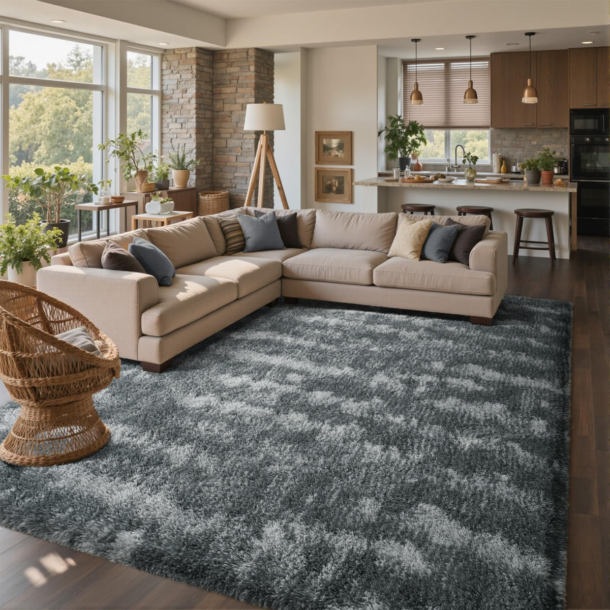 8x10 Ft Extra Large Shag Rugs for Living Room, Tie Dyed Ultra Soft Fluffy Furry Area Rugs for Bedroom Indoor Floor, Aesthetic Carpet for Kids Home Decor (Dark Grey)