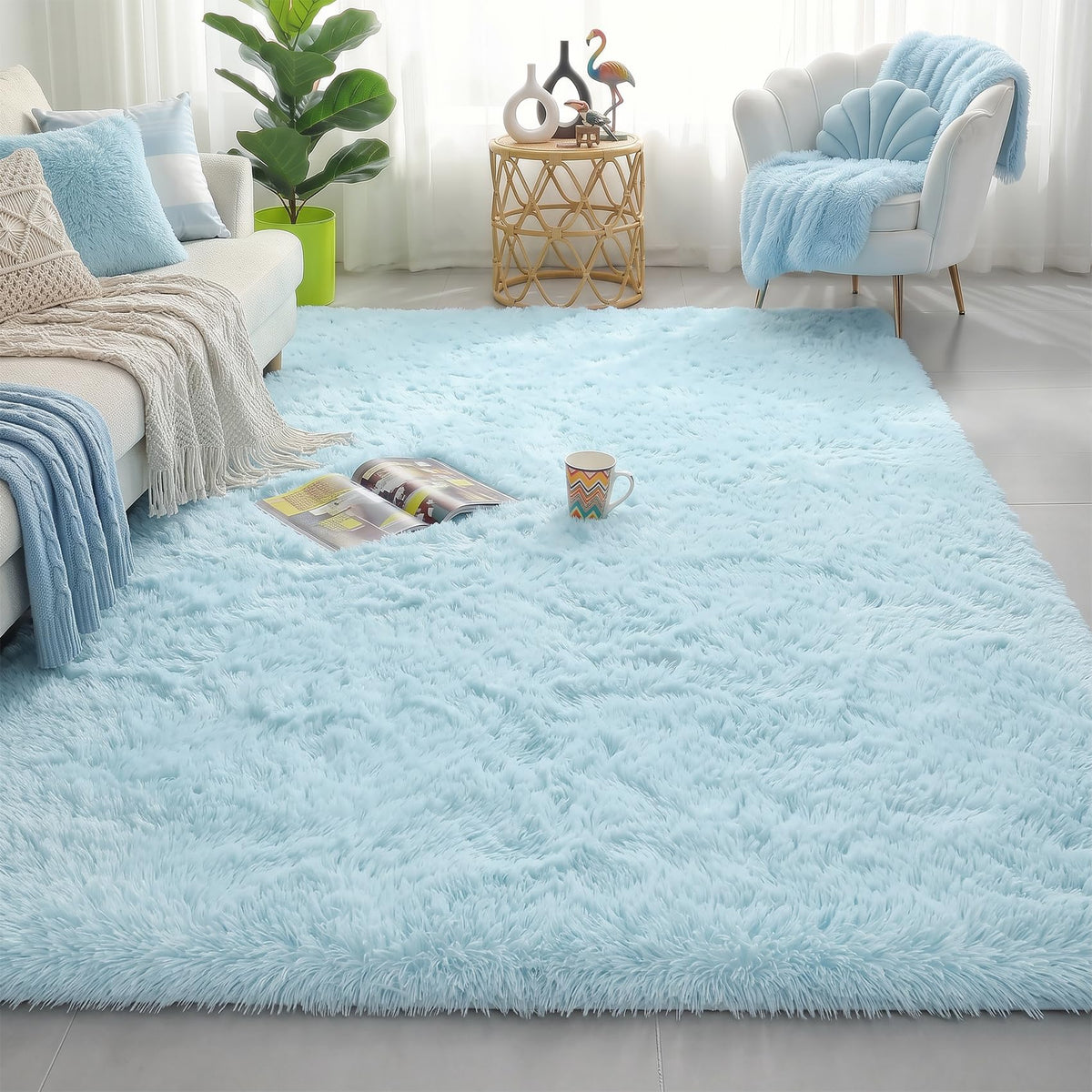 Amdrebio Burnt Orange Shag Plush Large Area Rug 6x9 for Living Room Bedroom