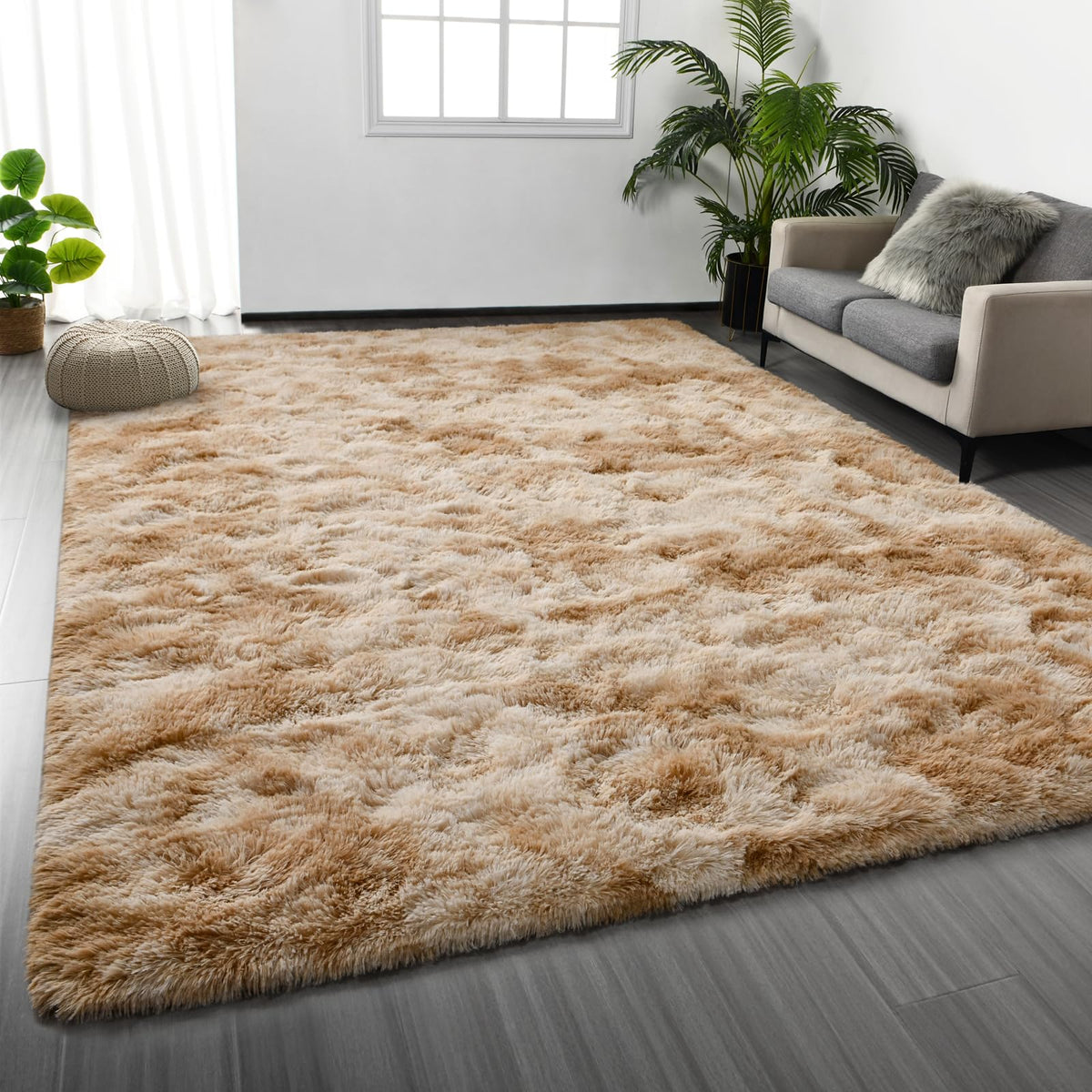 Deerhoo Large Shag Area Rugs 6 x 9, Tie-Dyed Plush Fuzzy Rugs, Dark Grey