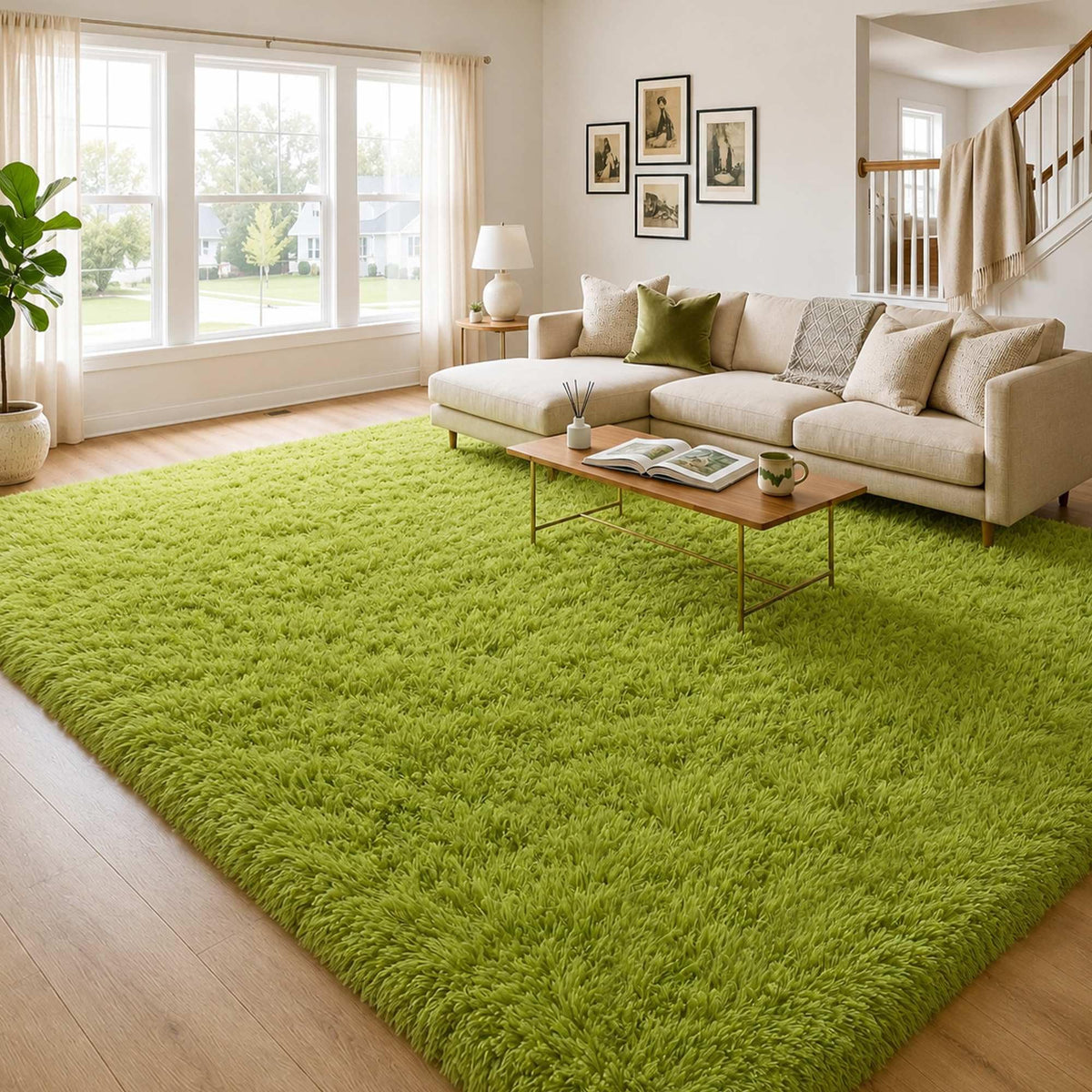 8x10 Ft Cream White Fluffy Area Rug for Living Room, Washable
