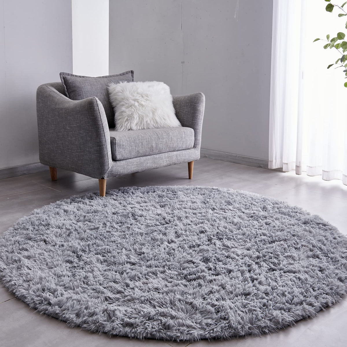 FJZFING Grass Green Round Rug Ultra-Soft Plush Modern 5x5 Circle Area Rug for Kid's Bedroom, Fluffy Shag Circular Rug for Nursery Room, Cute Grass Green Carpet for Teen's Room
