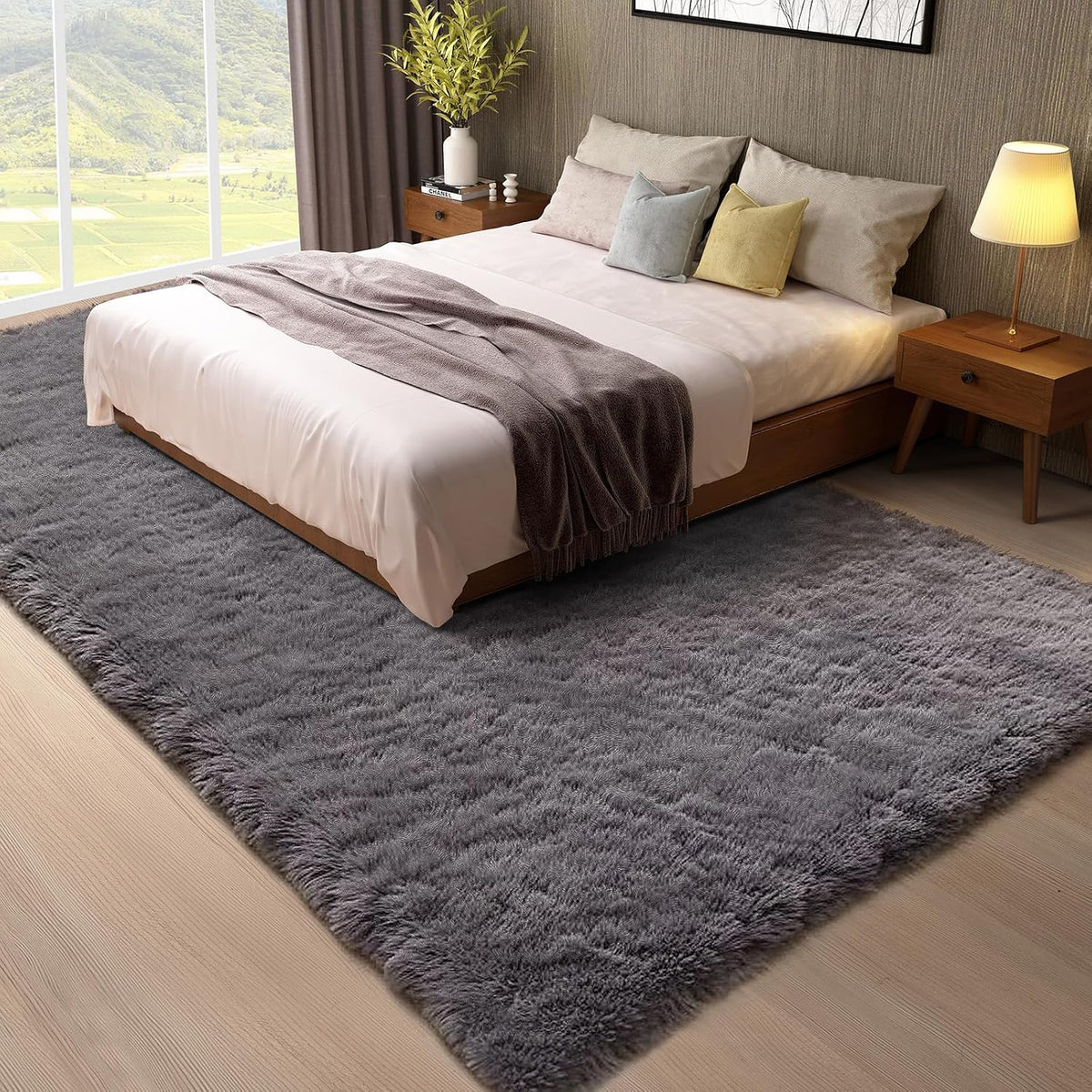 Ophanie 8x10 Area Rugs for Living Room,Upgrade Non-Slip Fluffy Soft Large Shag Bedroom Carpet, Grey Big Indoor Thick Rug,Gray Carpets for Room Dorm Decor with Over 99 pcs Pile fibers