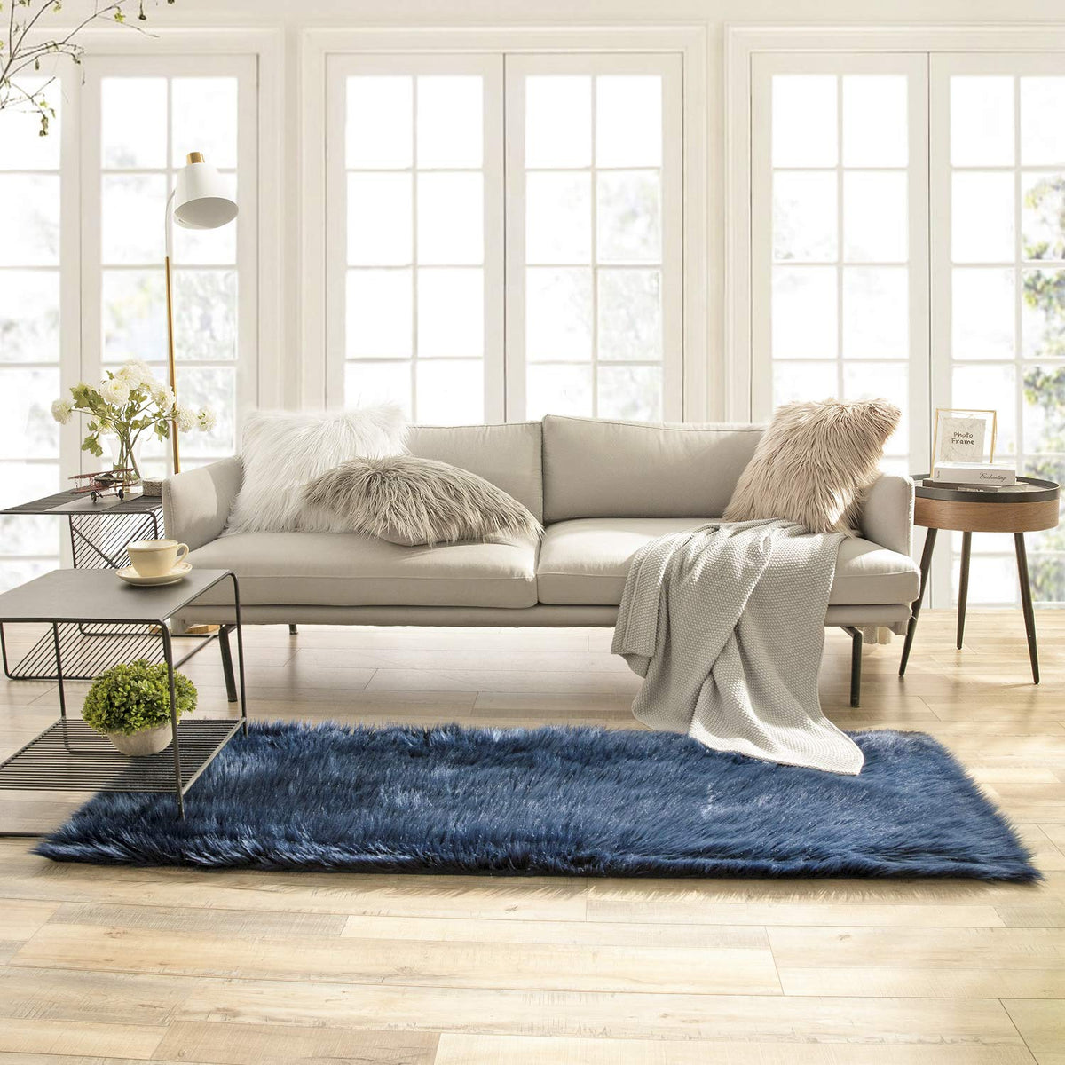 Ashler Faux Fur Rug, White, 2 x 6 Ft, Machine Washable