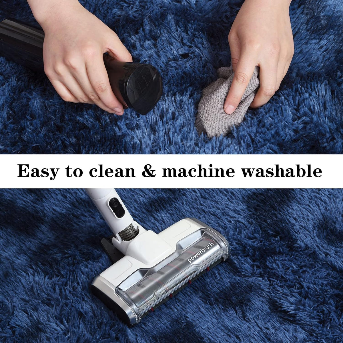 duduta Navy Blue Fluffy Bedroom Rug 3x5 ft, Tie-Dye Shag Plush Area Rug