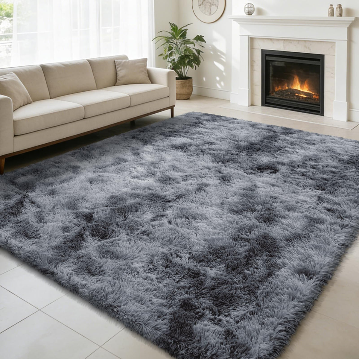 8x10 Fluffy Area Rugs for Living Room,Geometric Shag Area Rug for Bedroom